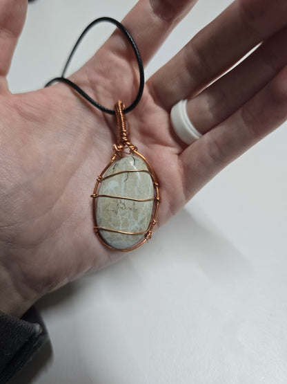Blue Spotted Jasper Wire Wrapped Necklace